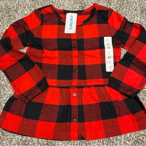 #19 Carters Girls Red Black Checkered Gray and Black Polka Dots Set W/ Leggings - Picture 3 of 12